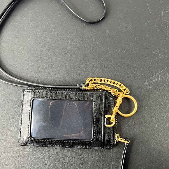 Tory Burch Robinson Saffiano Leather Lanyard Wallet Card Case Accessory Black - Picture 5 of 10